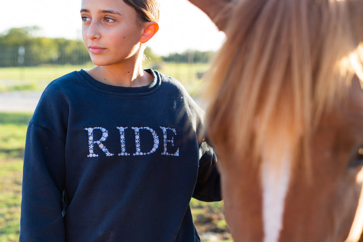 Navy "RIDE" Sweatshirt - Blue Ombre