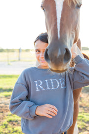 Grey "RIDE" Sweatshirt - Blue Ombre