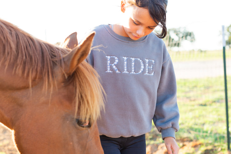 Grey "RIDE" Sweatshirt - Blue Ombre