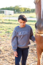 Grey "RIDE" Sweatshirt - Blue Ombre