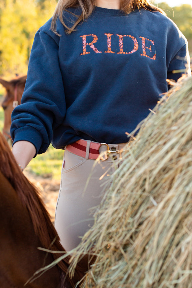 Navy "RIDE" Sweatshirt - Rust