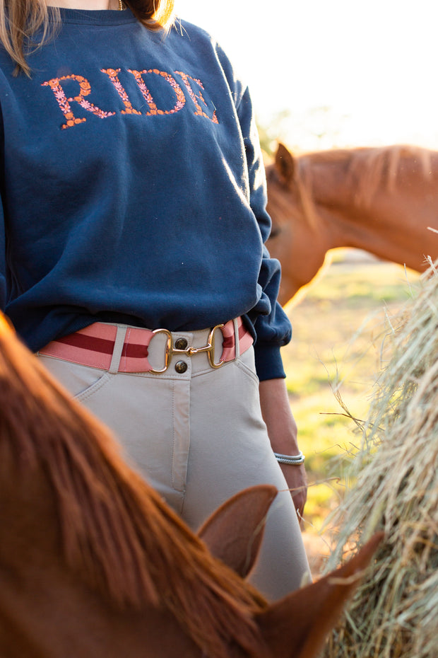 Navy "RIDE" Sweatshirt - Rust