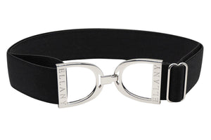 Silver and Black Stretch Belt Modeway Womens Silver Buckle Retro Style Belt Stretch  main image 3