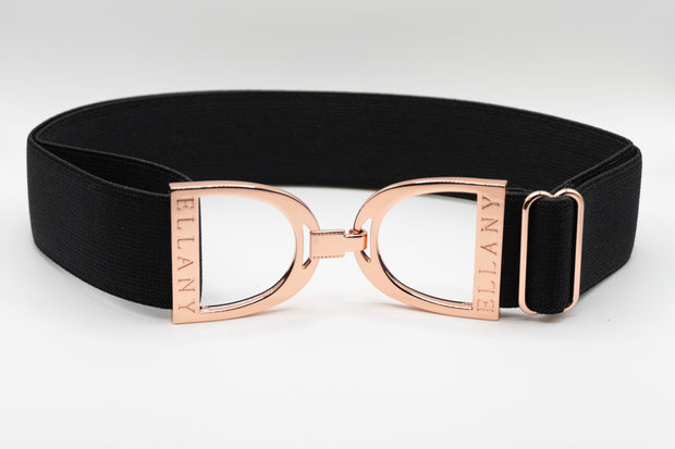 Black - 1.5" Rose Gold Stirrup Elastic Belt