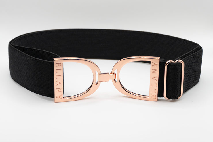 Black - 1.5" Rose Gold Stirrup Elastic Belt