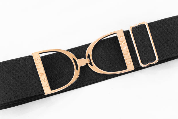 Black - 2" Rose Gold Stirrup Elastic Belt