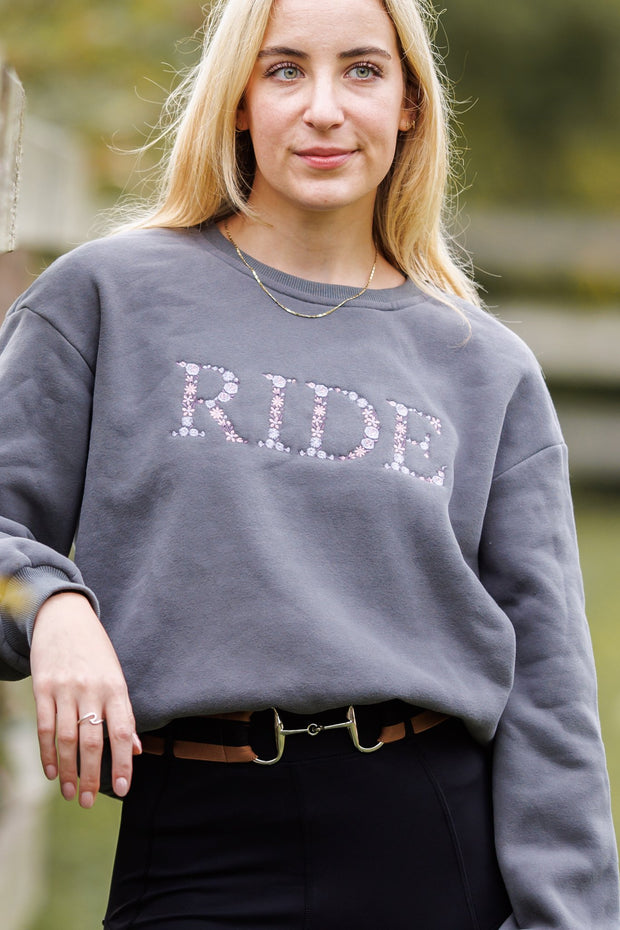 Grey "RIDE" Sweatshirt - Purple