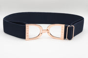 Navy - 1.5" Rose Gold Stirrup Elastic Belt