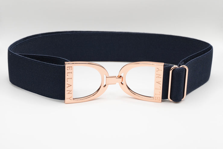 Navy - 1.5" Rose Gold Stirrup Elastic Belt