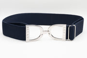 Navy - 1.5" Silver Stirrup Elastic Belt