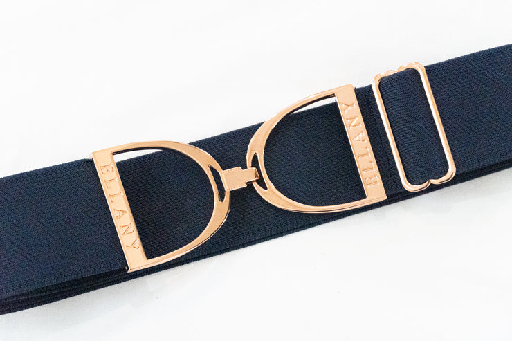 Navy - 2" Rose Gold Stirrup Elastic Belt