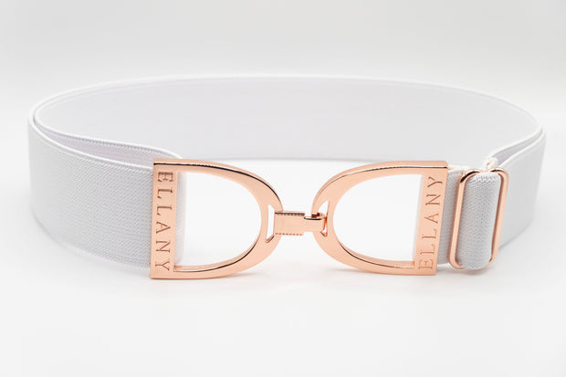 White - 1.5" Rose Gold Stirrup Elastic Belt