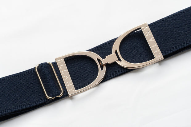 Navy - 1.5" Gold Stirrup Elastic Belt