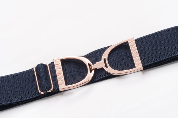 Navy - 1.5" Rose Gold Stirrup Elastic Belt