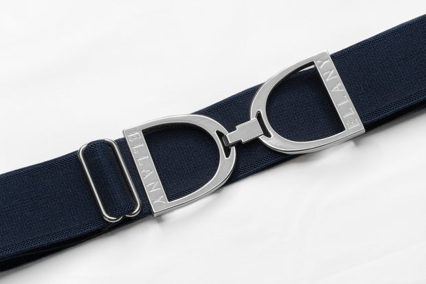 Navy - 1.5" Silver Stirrup Elastic Belt